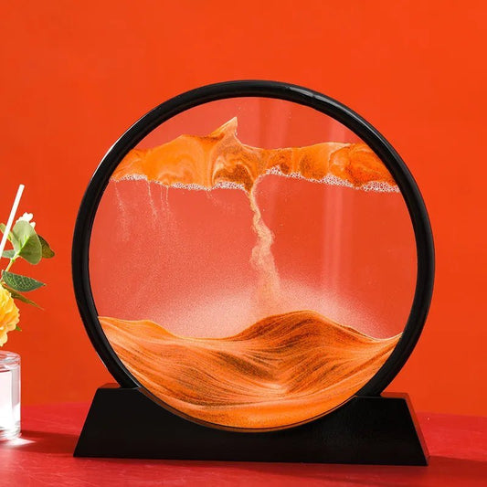 3D Moving Sand Art Round Glass - ZATShop Black Base-Orange / 12 inch