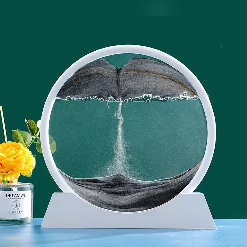 3D Moving Sand Art Round Glass - ZATShop White Base-Black / 12 inch