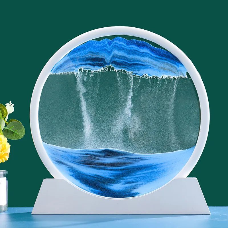 3D Moving Sand Art Round Glass - ZATShop White Base-Blue / 12 inch