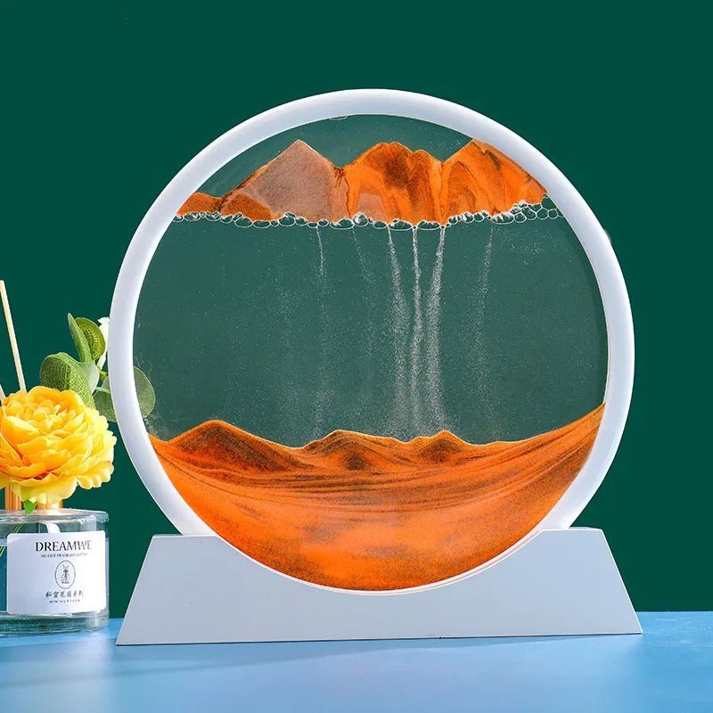 3D Moving Sand Art Round Glass - ZATShop White Base-Orange / 12 inch