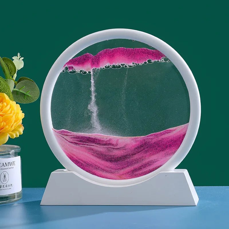 3D Moving Sand Art Round Glass - ZATShop White Base-Pink / 12 inch
