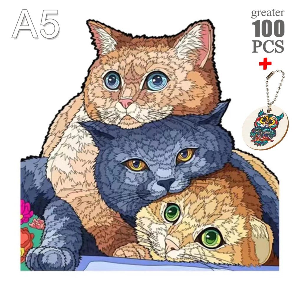 Animal Wooden Puzzles Jigsaw - ZATShop A5 Cat Stack