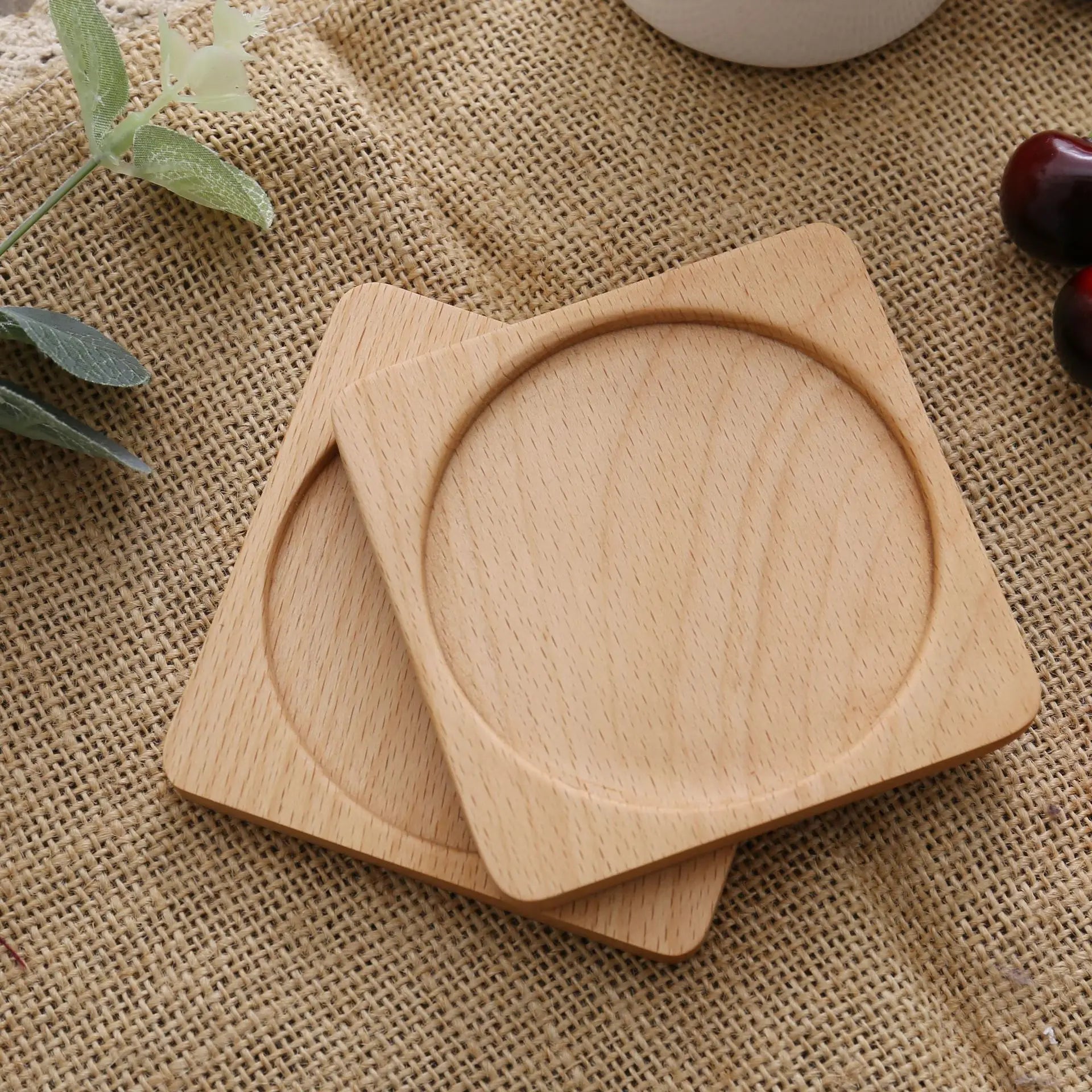 Classic Style Solid Wood Coasters - ZATShop Beech Square - Round Inlay