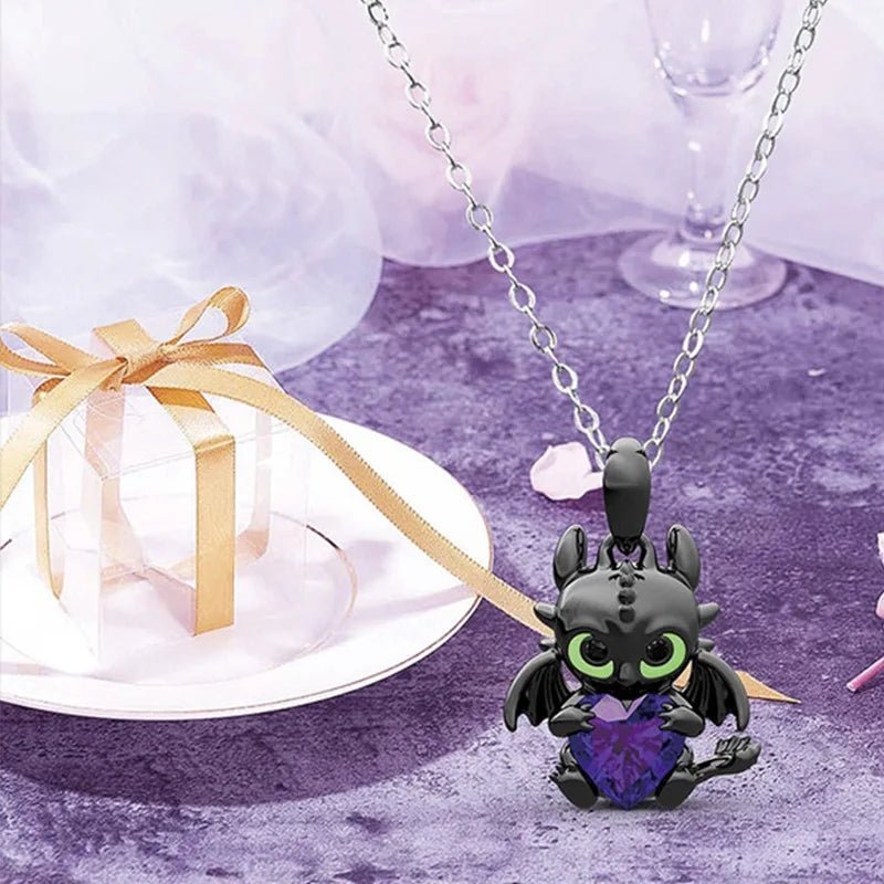 Cute Demon Dragon Heart Necklace - ZATShop Purple