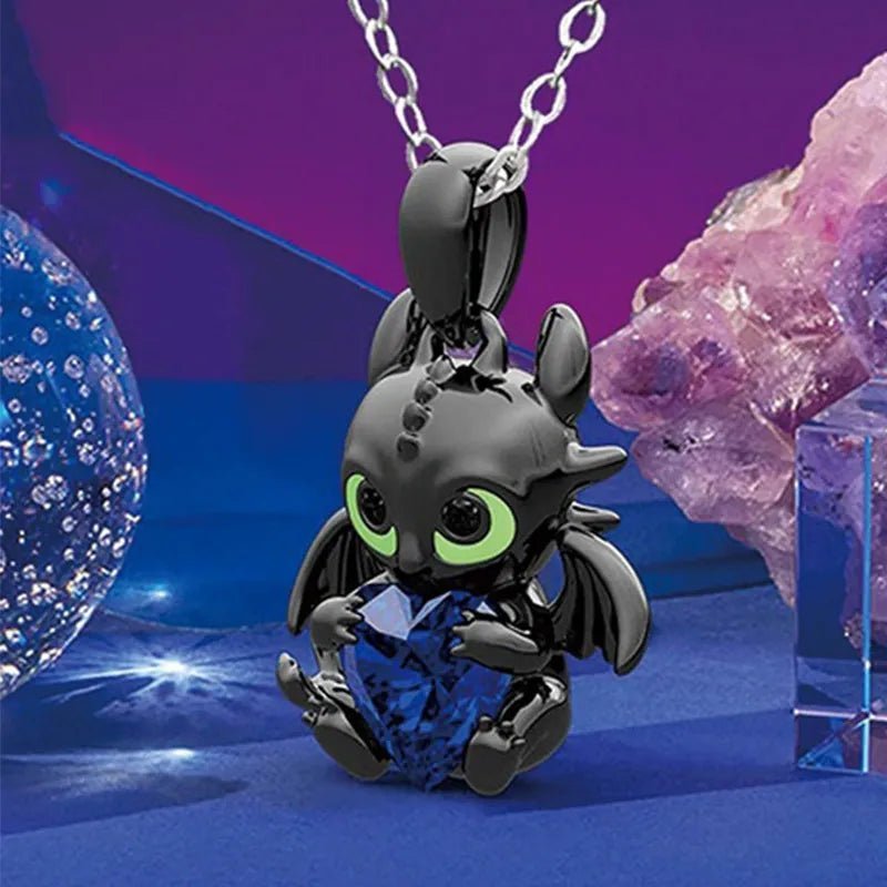 Cute Demon Dragon Heart Necklace - ZATShop Blue