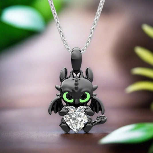 Cute Demon Dragon Heart Necklace - ZATShop Grey