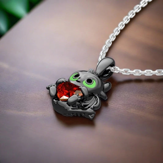 Cute Demon Dragon Heart Necklace - ZATShop Red