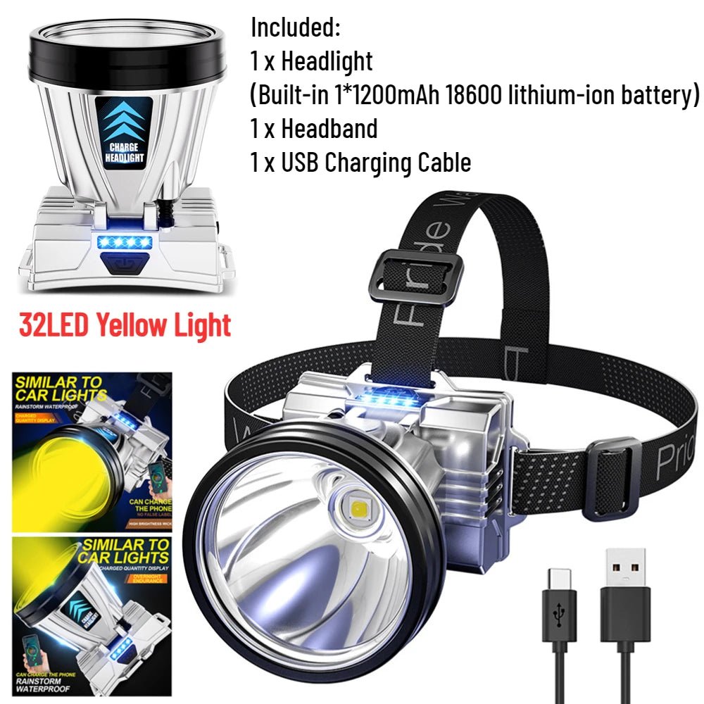 Super Bright Rechargeable Headlight 1200mAh - ZATShop 32 lights yellow / CHINA