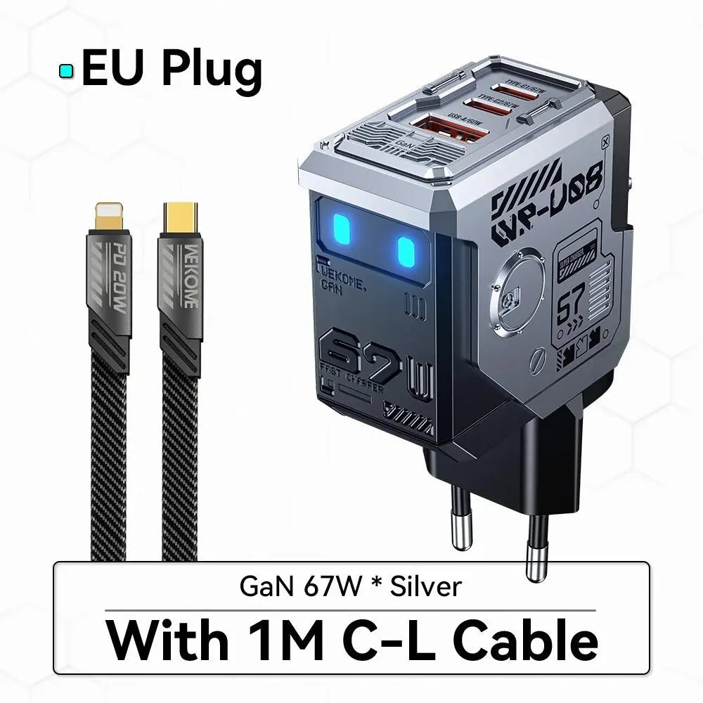 WEKOME Navigator Robot 67W GaN Fast Charger - ZATShop EU Plug C- L Cable 1